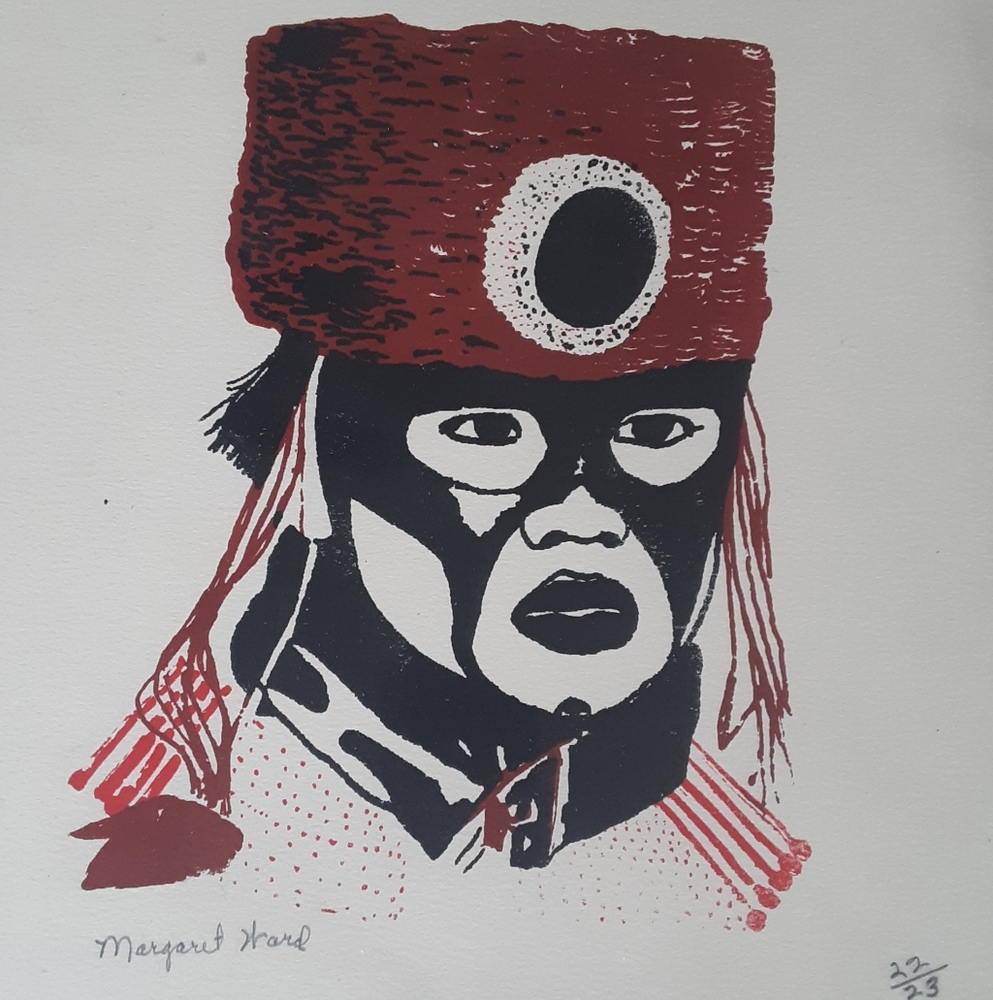 Margaret Ward Woodblock Print Of Indigenous Youth